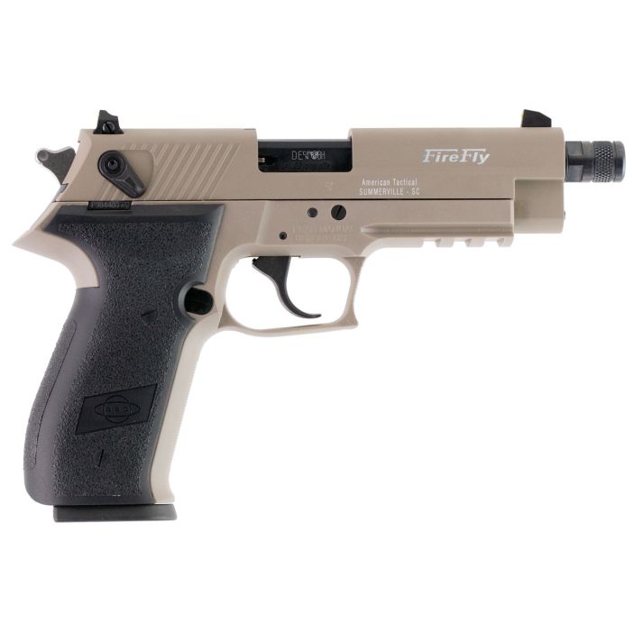 GSG GERG2210TFFT FireFly22 LR 10+1 4.90" Black Steel/Threaded Barrel, Tan Serrated Slide & Zinc Alloy w/Accessory Rail Frame, Black Polymer Grip