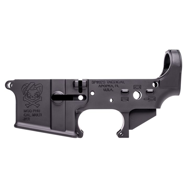 Spikes STLS024 PHU Joker Stripped Lower Receiver Multi-Caliber 7075-T6 Aluminum Black Anodized for AR-15