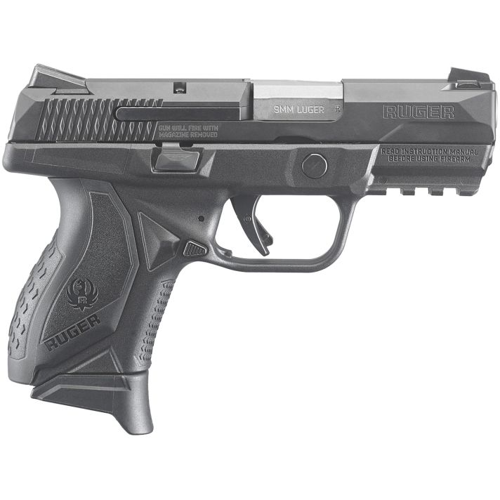 Ruger 8635 AmericanCompact Frame 9mm Luger 17+1 3.55" Stainless Steel Barrel, Black Nitride Serrated Stainless Steel Slide, Black Polymer Frame w/Picatinny Rail, Textured Wraparound Grip, Right Hand