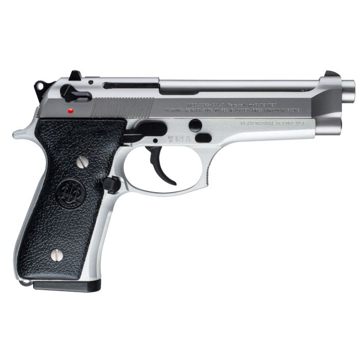 Beretta USA JS92F520M 92FS Inox Full Size 9mm Luger 15+1 4.90" Satin Stainless Barrel, Serrated Slide & Alloy Frame, Black Stippled Rubber Grips