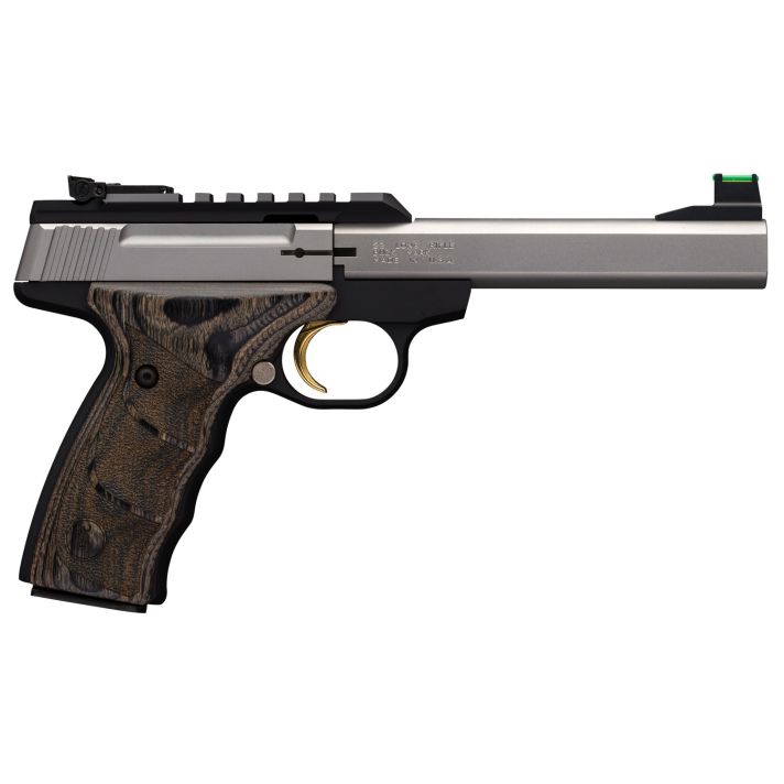 Browning 051531490 Buck Mark Plus 22 LR 10+1 5.50" Slab Side Barrel, Stainless Optic Ready/Serrated Steel Slide, Matte Black Aluminum Frame & Black Laminate UDX Grips