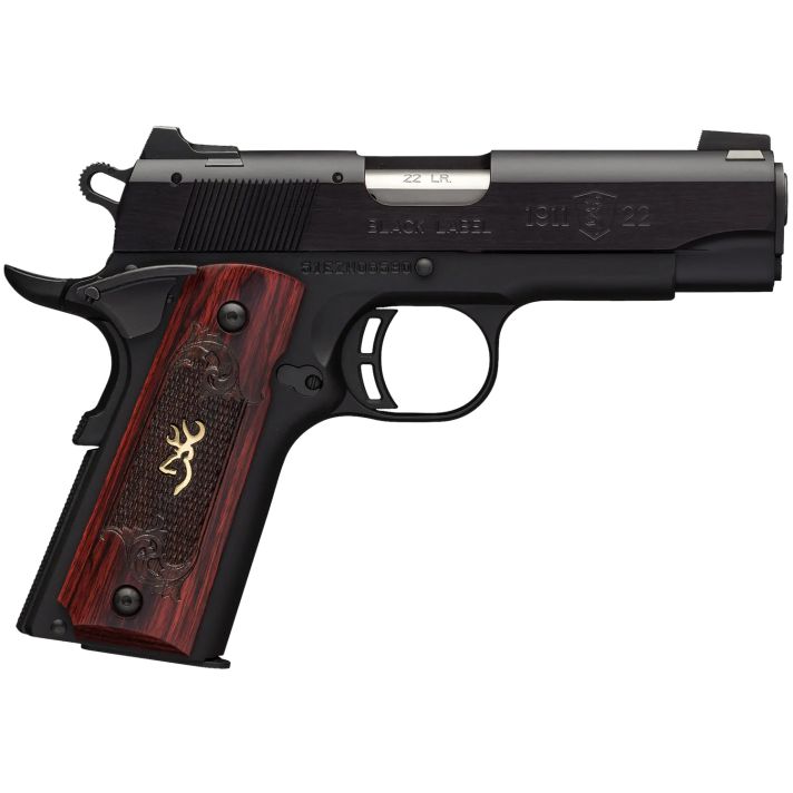 Browning 051852490 1911 Black Label Medallion Compact 22 LR 10+1, 3.63" Target Crown Barrel, Matte Black Serrated Slide & Aluminum Frame w/Beavertail
