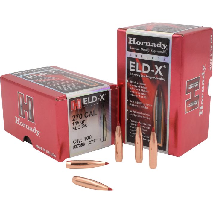 Hornady 27356 ELD-X270 Cal .277 145 gr Extremely Low Drag eXpanding 100 Per Box/ 15 Case
