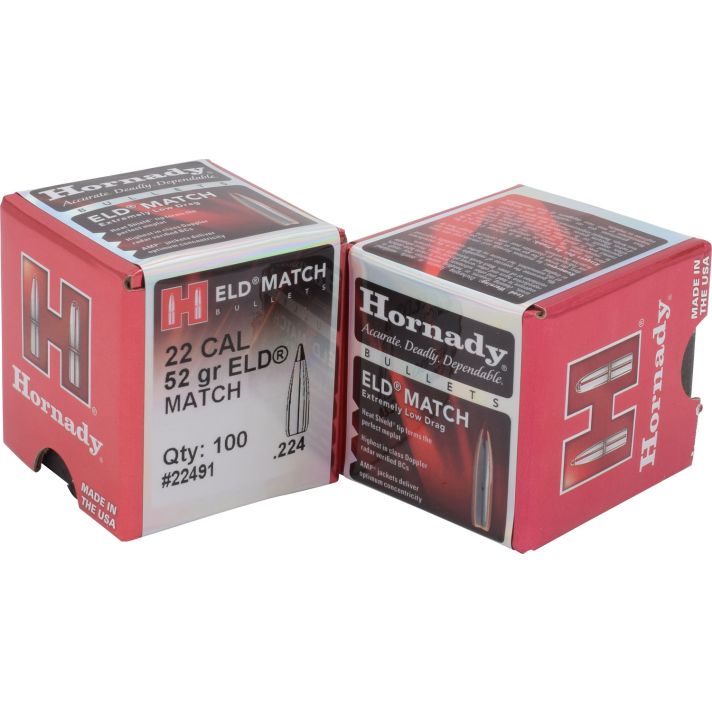 Hornady 22491 ELD Match22 Cal .224 52 gr Extremely Low Drag Match 100 Per Box/ 40 Case