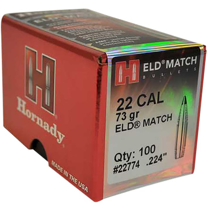 Hornady 22774 ELD Match22 Cal .224 73 gr Extremely Low Drag Match 100 Per Box/ 25 Case