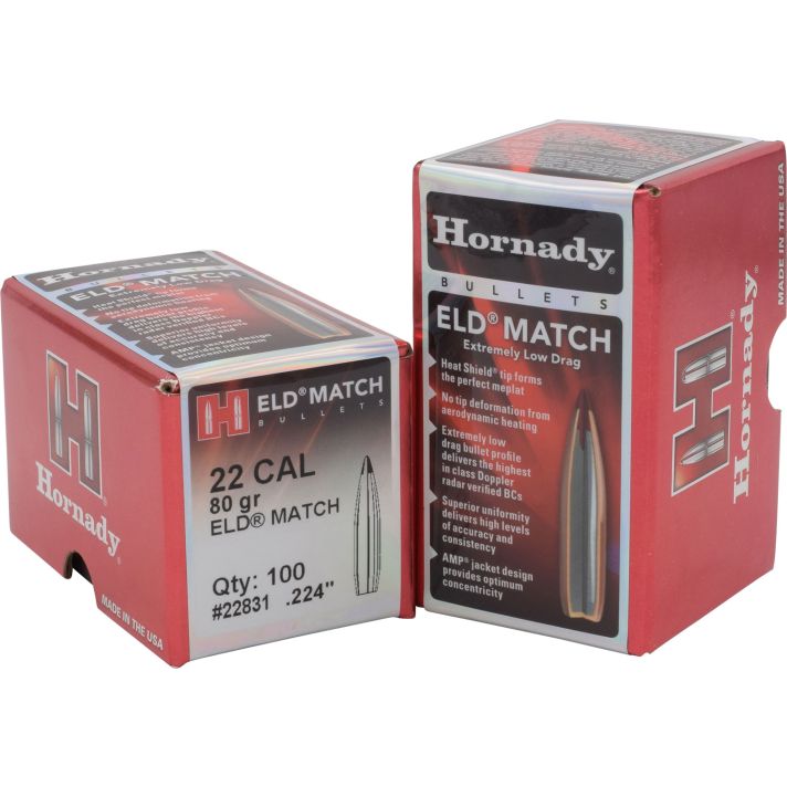 Hornady 22831 ELD Match22 Cal .224 80 gr Extremely Low Drag Match 100 Per Box/ 25 Case
