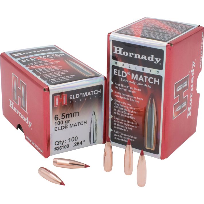 Hornady 26100 ELD Match6.5mm .264 100 gr Extremely Low Drag Match 100 Per Box/ 25 Case