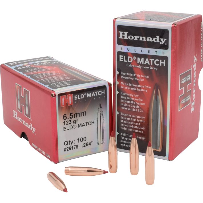 Hornady 26176 ELD Match6.5mm .264 123 gr Extremely Low Drag Match 100 Per Box/ 25 Case
