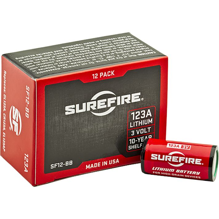SureFire SF12BB 123A BatteriesRed/Black 3.0 Volts 1,550 mAh (12) Single Package Boxed