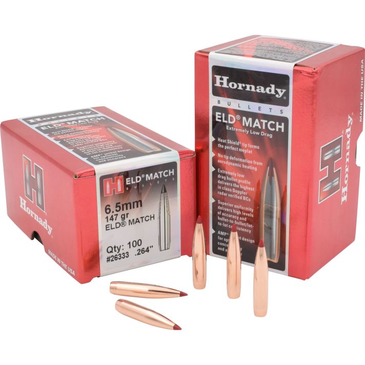 Hornady 26333 ELD Match6.5mm .264 147 gr Extremely Low Drag Match 100 Per Box/ 15 Case