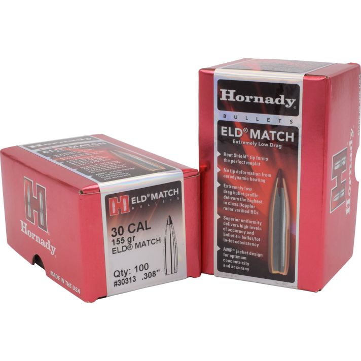 Hornady 30313 ELD Match30 Cal .308 155 gr Extremely Low Drag Match 100 Per Box/ 15 Case