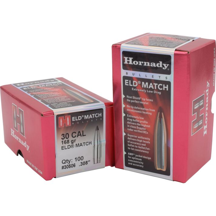 Hornady 30506 ELD Match30 Cal .308 168 gr Extremely Low Drag Match 100 Per Box/ 15 Case