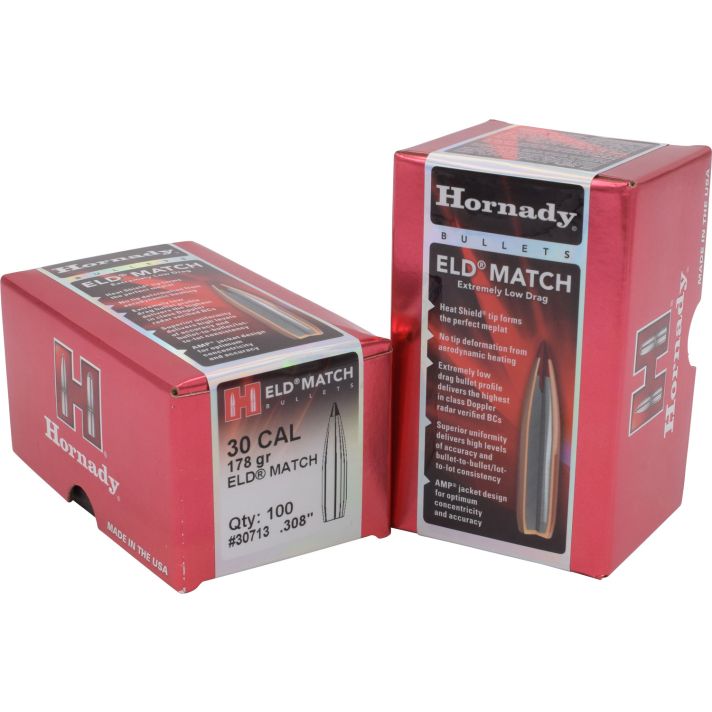 Hornady 30713 ELD Match30 Cal .308 178 gr Extremely Low Drag Match 100 Per Box/ 15 Case