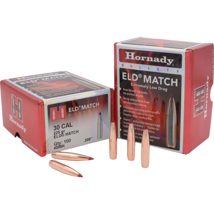 Hornady 30904 ELD Match30 Cal .308 225 gr Extremely Low Drag Match 100 Per Box/ 15 Case