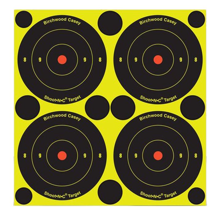 Birchwood Casey 34315 Shoot-N-C Reactive Target Self-Adhesive Paper Black/Yellow 3" Bullseye 12 Pack