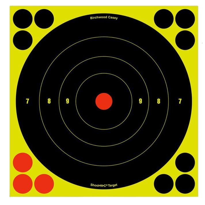 Birchwood Casey 34805 Shoot-N-C Reactive Target Self-Adhesive Paper Black/Yellow/Red 8" Bullseye 6 Pack