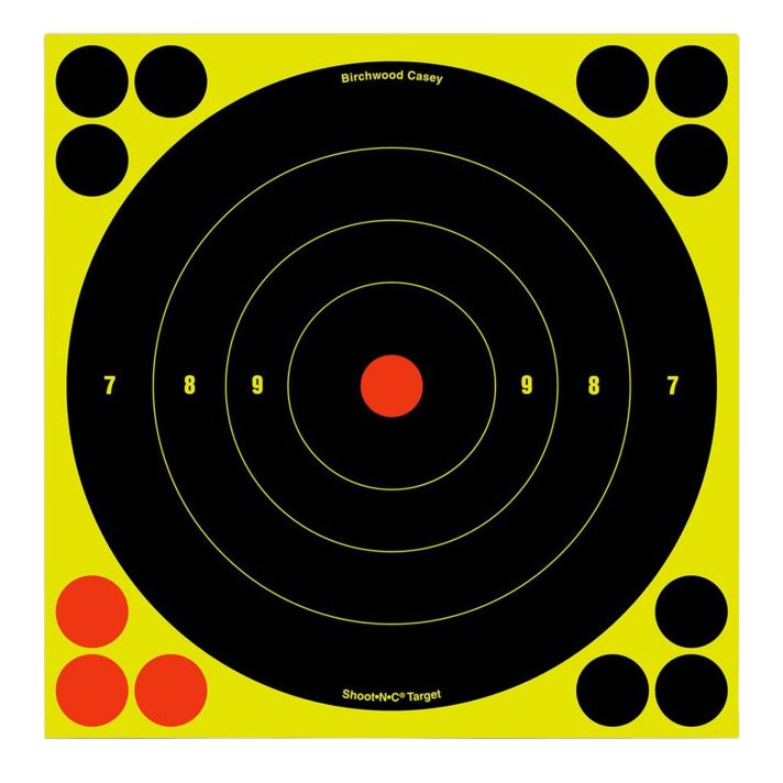 Birchwood Casey 34825 Shoot-N-C Reactive Target Self-Adhesive Paper Black/Yellow/Red 8" Bullseye 30 Pack