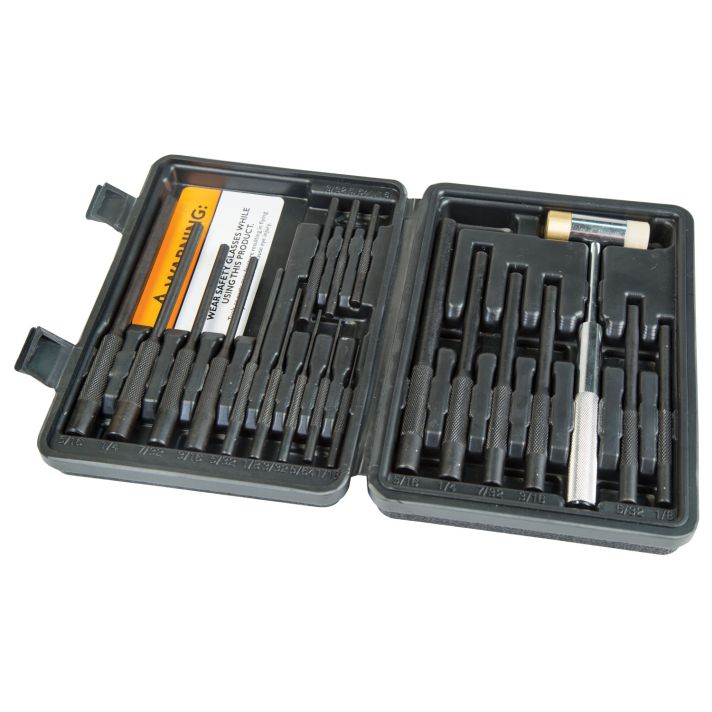 Wheeler 110128 Master Roll Pin Punch Set Steel Universal Knurled Handle 19 Pieces