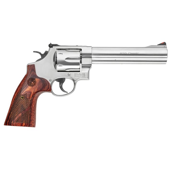Smith & Wesson 150714 Model 629 Deluxe 44 Rem Mag or 44 S&W Spl Stainless Steel 6.50" Barrel & 6rd Cylinder, Satin Stainless Steel N-Frame, Textured Wood Grip