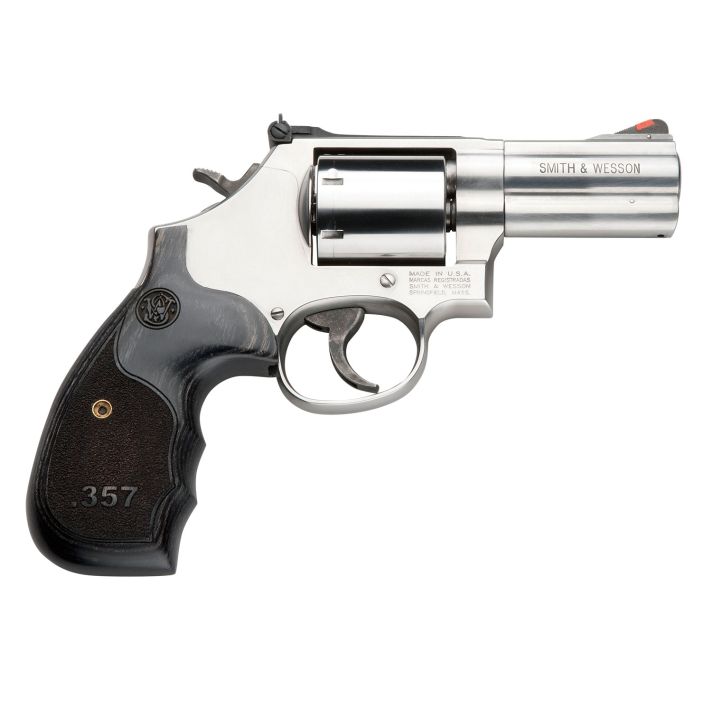 Smith & Wesson 150853 Model 686 Plus 357 Mag 7rd Shot 3" Satin Stainless Steel Barrel, Cylinder & Frame, Black/Silver Custom Wood Grip