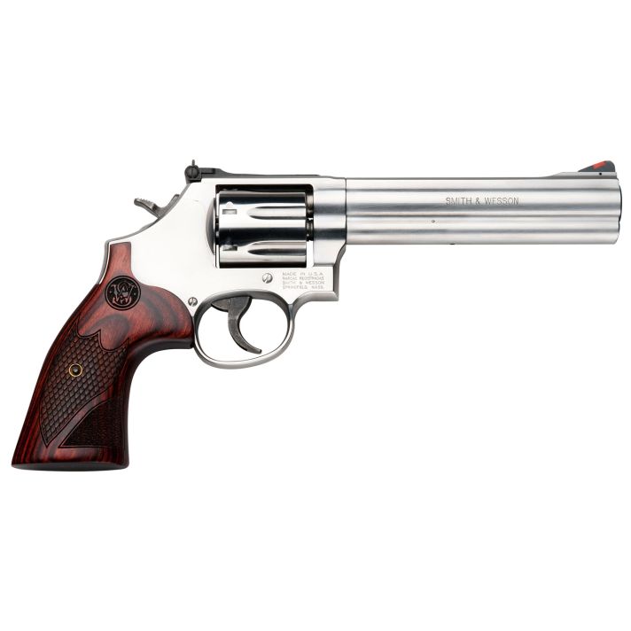 Smith & Wesson 150712 Model 686 Plus Deluxe 357 Mag or 38 S&W Spl +P Stainless Steel 6" Barrel, 7rd Cylinder, Satin Stainless Steel L-Frame, Textured Wood Grip, Internal Lock
