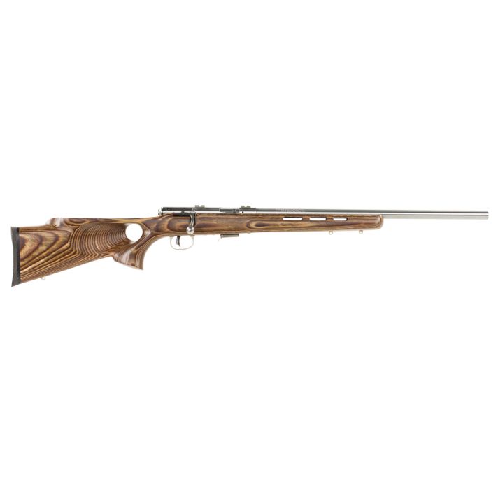 Savage Arms 96200 93R17 BTVSS Full Size 17 HMR 5+1 21" Satin Heavy Button Rifled Barrel, Satin Drilled & Tapped Stainless Steel Receiver, Natural Brown Thumbhole Laminate Stock, Right Hand