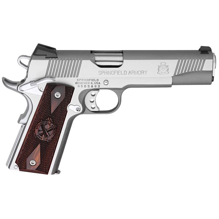 Springfield Armory PX9151LCA 1911 Loaded *CA Compliant 45 ACP 7+1 5" Stainless Match Grade Barrel, Serrated Slide & Frame w/Beavertail, Crossed Cannon Cocobolo Grip