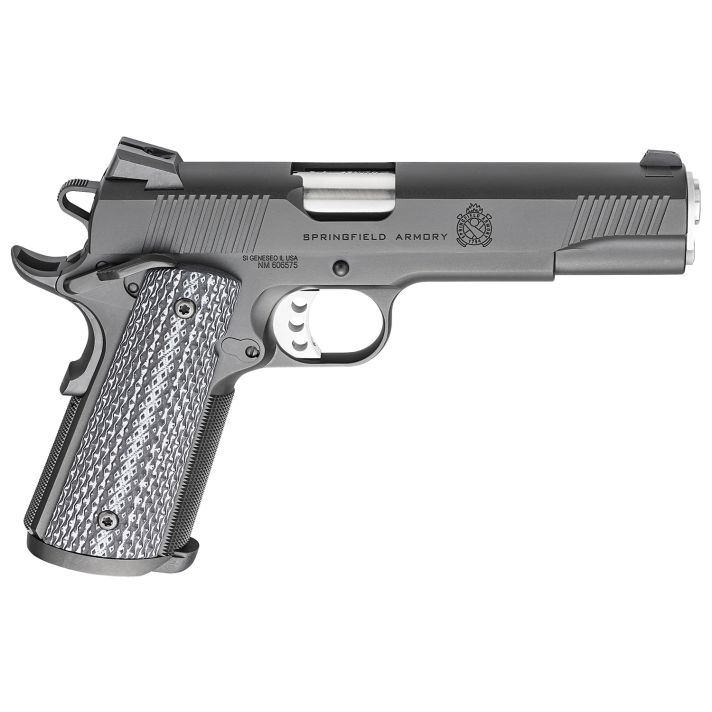 Springfield Armory PC9108LCA18 1911 TRP *CA Compliant 45 ACP 7+1, 5" Match Grade Stainless Steel Barrel, Black Cerakote Serrated Carbon Steel Slide &^ Frame w/Beavertail, Black G10 Grip