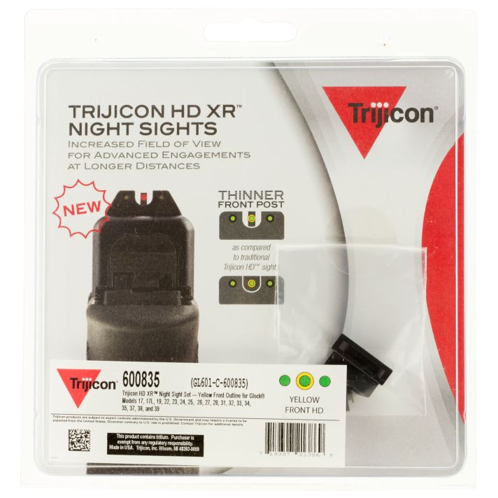 Trijicon 600835 HD XR Night SightsGreen/Tritium Yellow Outline Front Sight-Green Tritium Black Outline Rear Sight Glock 17/17L/19/22 Standard Frame