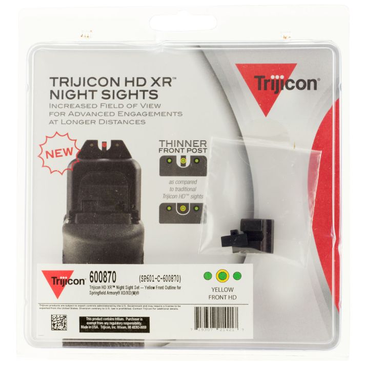 Trijicon 600870 HD XR Night SightsGreen/Tritium Yellow Outline Front Sight-Green Tritium Black Outline Rear Sight Springfield Armory XD/XD-M/XD Mod.2