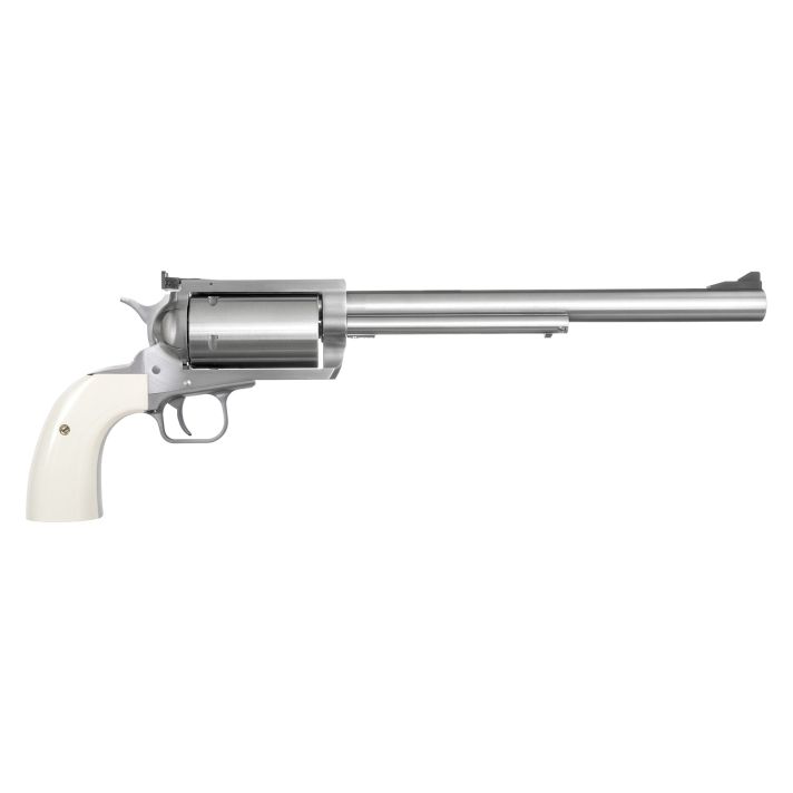 Magnum Research BFR4570B BFR Long Cylinder Extra Large Frame 45-70 Gov 5 Shot, 10" Brushed Stainless Steel Barrel, Cylinder & Frame, Bisley White Laminate Grip, Exposed Hammer