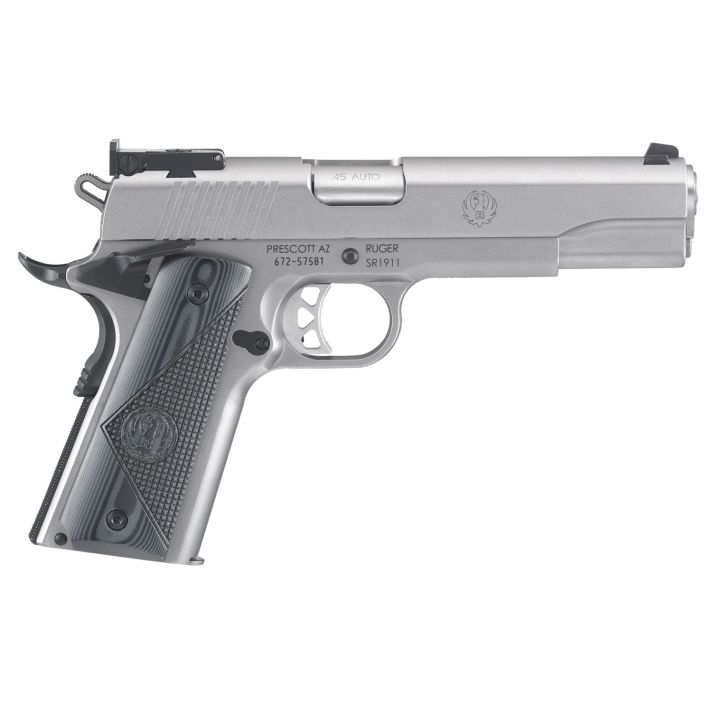 Ruger 6736 SR1911 Target 45 ACP 8+1 5" Stainless Steel Barrel, Low-Glare Serrated Stainless Steel Slide, Stainless Steel Frame w/Beavertail, Deluxe Checkered G10 Grip, Right Hand