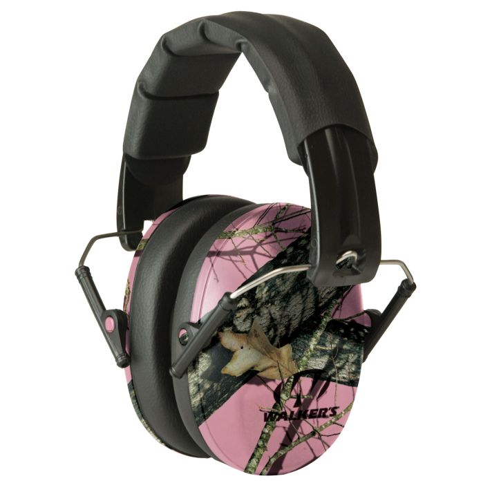 Walker's GWPFPM1PKMO Pro Low Profile Passive Muff 22 dB Over the Head Mossy Oak/Pink Polymer