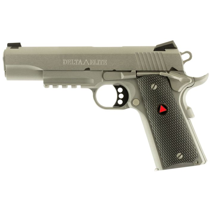 Colt Mfg O2020RG Delta Elite10mm Auto 8+1 5" Steel Barrel, Stainless Steel Serrated Slide & Frame w/Picatinny Rail, Black Polymer w/Delta Medallions Grips, Ambidextrous