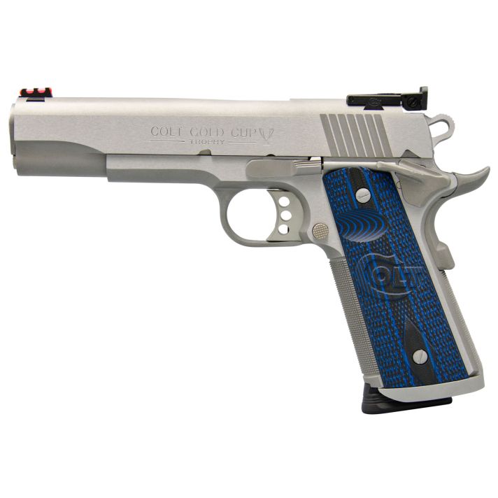 Colt Mfg O5070XE Gold Cup Trophy 45 ACP 8+1 5" Steel Barrel,Stainless Steel Serrated Slide & Frame w/Beavertail, Competition Blue G10 Grips, Right Hand