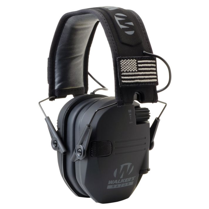 Walker's GWPRSEMPAT Razor Patriot Slim Electronic Muff 23 dB Over the Head Black w/Flag Patch Polymer