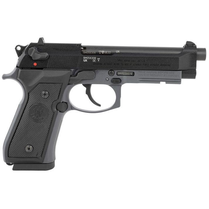 Beretta USA J90A192FSRF58 92FSRFull Size Frame 22 LR 10+1 5.30" Black Steel Barrel, Black Bruniton Serrated Slide, Sniper Gray Aluminum Frame w/Beavertail & Picatinny Rail, Ambidextrous