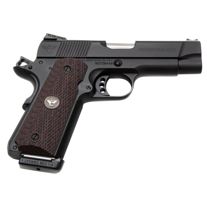 Wilson Combat PROEPR45 1911 Professional Elite 45 ACP8+1 4" Barrel, BlackCarbon Steel Frame w/Beavertail,Serrated Slide, Black Cherry G10 Grip, Manual Safety