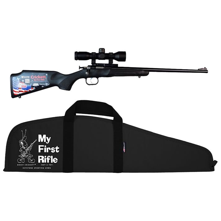 Crickett KSA2240BSC Youth Package 22 LR Caliber with 1rd Capacity, 16.12" Barrel, Blued Metal Finish & Black Synthetic Stock Right Hand (Youth) Includes Scope & Case