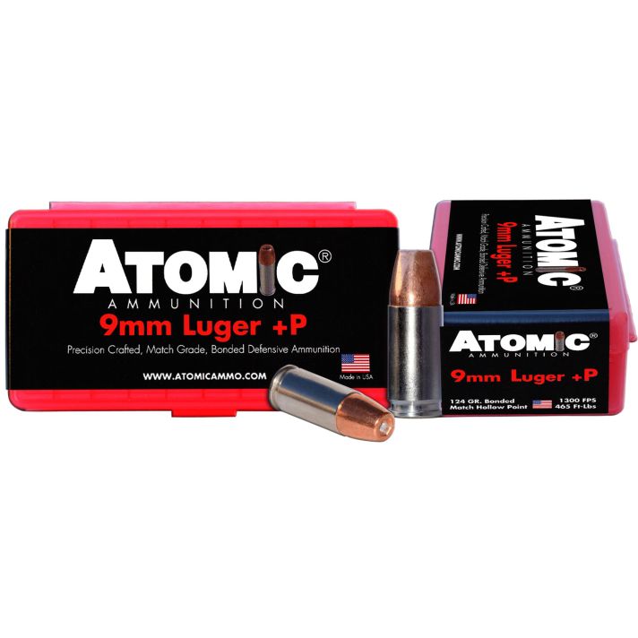 Atomic Ammunition 00454 Pistol Precision Craft 9mmLuger +P 124gr Bonded Match Hollow Point 20 Per Box/10 Case