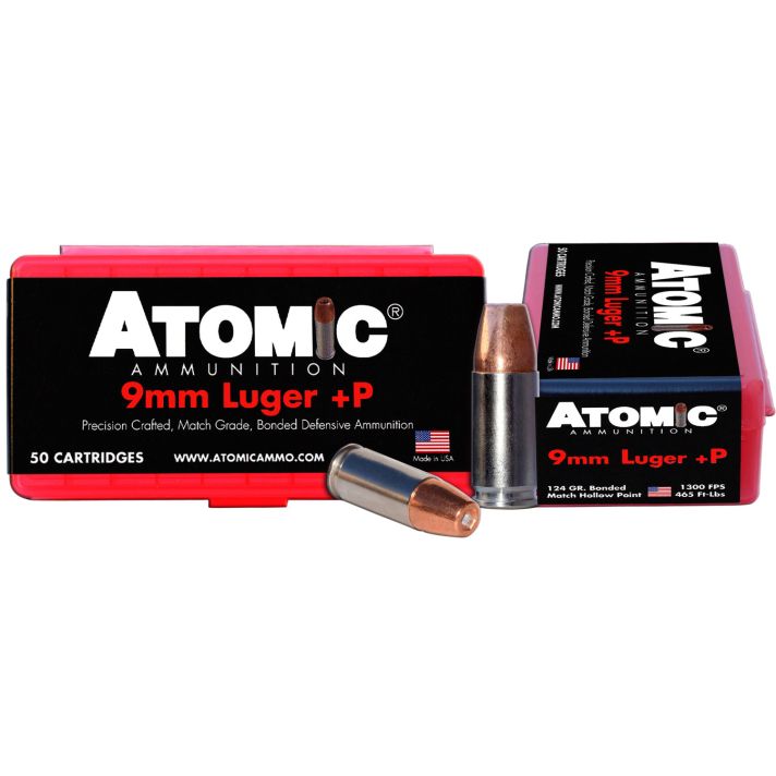 Atomic Ammunition 00409 Pistol Precision Craft 9mmLuger +P 124gr Bonded Match Hollow Point 50 Per Box/10 Case