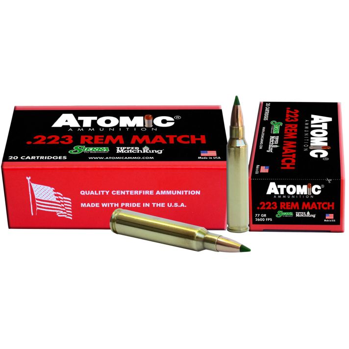 Atomic Ammunition 00459 Rifle Match 223Rem 77gr Tipped MatchKing 20 Per Box/10 Case