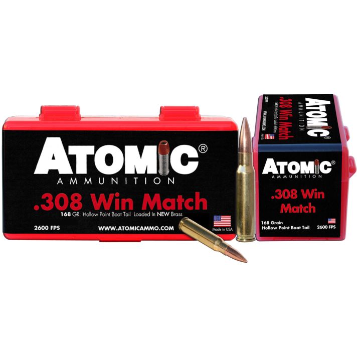 Atomic Ammunition 00426 Rifle Match 308Win 168gr Hollow Point Boat Tail 50 Per Box/10 Case