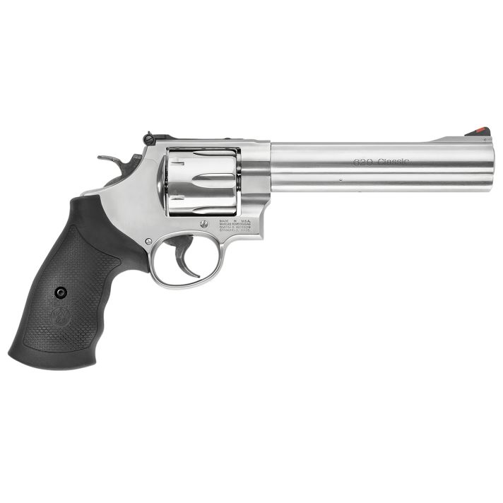 Smith & Wesson 163638 Model 629 Classic 44 Rem Mag or 44 S&W Spl Stainless Steel 6.50" Barrel & 6rd Cylinder, Satin Stainless Steel N-Frame, Red Ramp Front/White Outline Rear Sights