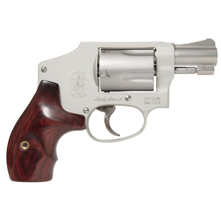 Smith & Wesson 163808 Model 642 Ladysmith 38 S&W Spl +P 5 Shot 1.88" Stainless Steel Barrel/Cylinder, Matte Silver Aluminum Alloy J-Frame, Wood Grip, Snag-free Enclosed Hammer, Internal Lock