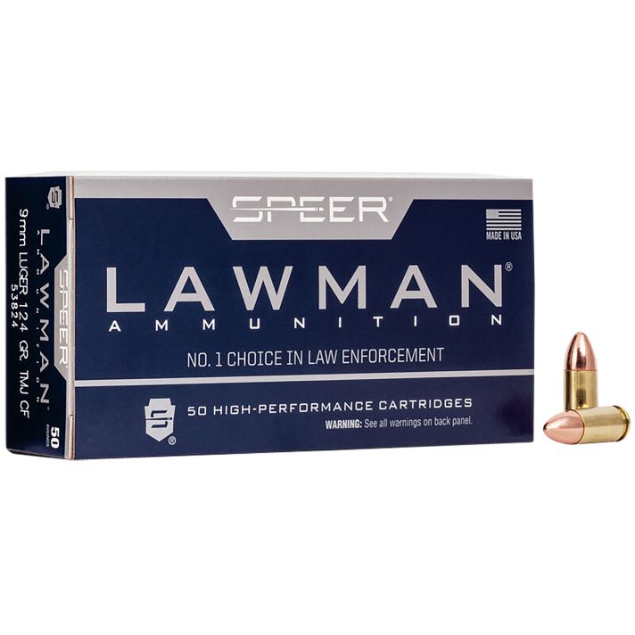 Speer 53824 Lawman Training Clean-Fire 9mmLuger 124gr Total Metal Jacket Round Nose 50 Per Box/20 Case