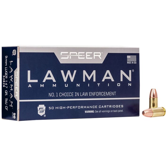 Speer 53826 Lawman Training Clean-Fire 9mmLuger 147gr Total Metal Jacket Flat Nose 50 Per Box/20 Case