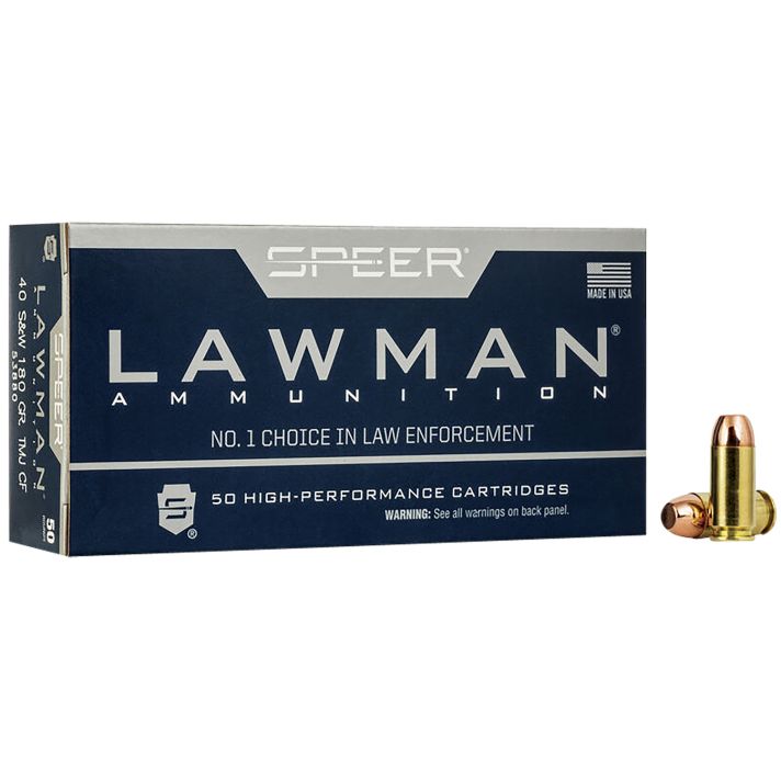 Speer 53880 Lawman Training Clean-Fire 40S&W 180gr Total Metal Jacket Round Nose 50 Per Box/20 Case