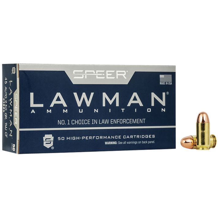Speer 53885 Lawman Training Clean-Fire 45ACP 230gr Total Metal Jacket Round Nose 50 Per Box/20 Case