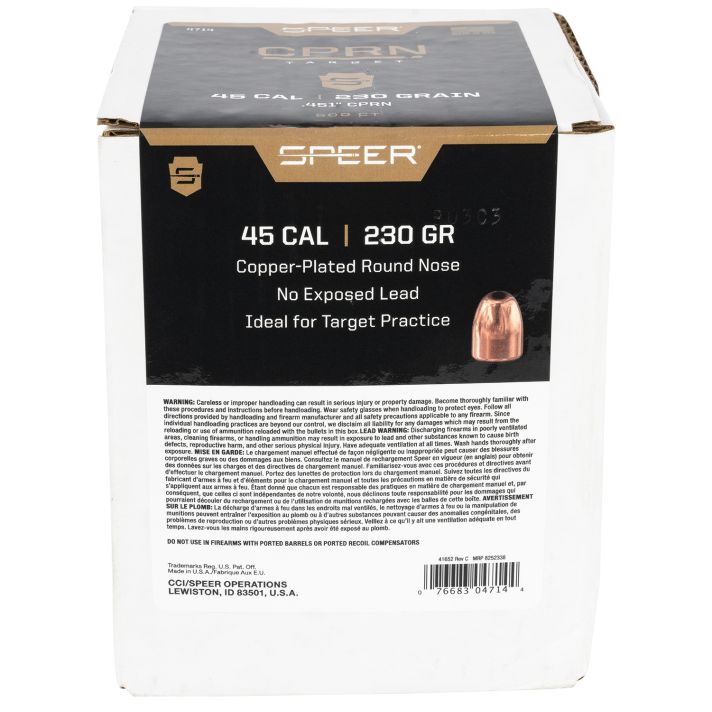 Speer 4714 Handgun45Cal 230gr Round Nose 500 Per Box/3 Case